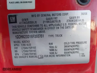 2006 Chevrolet Silverado 2500HD LT1 with VIN 1GCHK23D16F260761, listed as a IAAI auction lot 41360432 with 327,569 mi miles. Bid and sale history available at carsss.com. Image 9.
