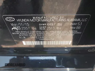 2015 Hyundai Sonata SE z VIN 5NPE24AF0FH205355, wystawiony jako IAAI lot #42419168 z przebiegiem 47 838 mil mil oraz . Historia ofert i sprzedaży dostępna na DreamBid. Obrazek 9.