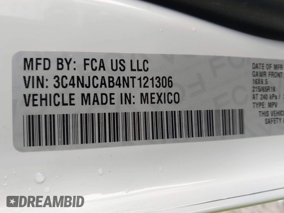 2022 Jeep Compass Sport z VIN 3C4NJCAB4NT121306, wystawiony jako IAAI lot #41763183 z przebiegiem 20 589 mil mil oraz . Historia ofert i sprzedaży dostępna na DreamBid. Obrazek 9.