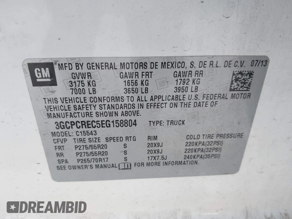 2014 Chevrolet Silverado 1500 LT with VIN 3GCPCREC5EG158804, listed as a IAAI auction lot 41807412 with 148,800 mi miles. Bid and sale history available at carsss.com. Image 9.