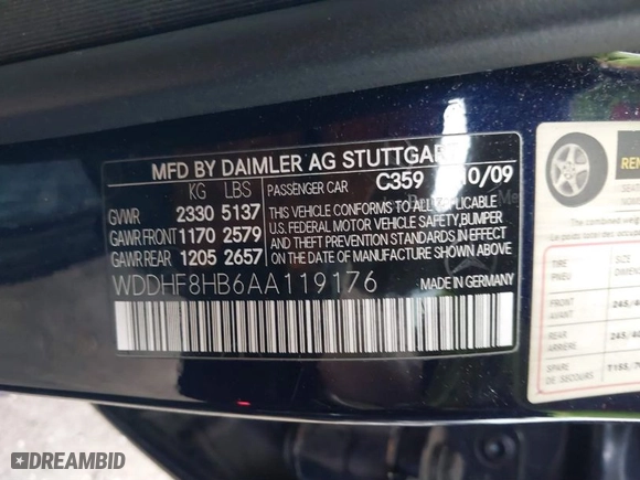 2010 Mercedes-Benz E-Class E 350 Luxury with VIN WDDHF8HB6AA119176, listed as a IAAI auction lot 41630776 with 149,239 mi miles. Bid and sale history available at carsss.com. Image 9.