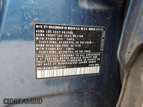 2018 Volkswagen Tiguan S z VIN 3VV1B7AX4JM013112, wystawiony jako Copart lot #47568385 z przebiegiem 95 576 mil mil oraz Szkoda całkowita • Salvage title. Historia ofert i sprzedaży dostępna na DreamBid. Obrazek 14.