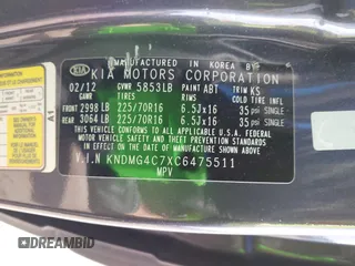 2012 Kia Sedona LX with VIN KNDMG4C7XC6475511, listed as a IAAI auction lot 41845131 with 132,023 mi miles. Bid and sale history available at carsss.com. Image 9.