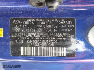 2013 Hyundai Veloster w/Black Int with VIN KMHTC6AD1DU177207, listed as a Copart auction lot 87914575 with 143,621 mi miles and Salvage Title. Bid and sale history available at carsss.com. Image 14.