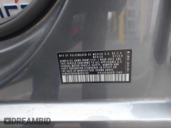 2020 Volkswagen Jetta S z VIN 3VWCB7BUXLM069700, wystawiony jako IAAI lot #42373109 z przebiegiem 66 141 mil mil oraz . Historia ofert i sprzedaży dostępna na DreamBid. Obrazek 9.