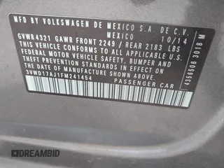 2015 Volkswagen Jetta SE z VIN 3VWD17AJ1FM241454, wystawiony jako IAAI lot #41819906 z przebiegiem 151 947 mil mil oraz . Historia ofert i sprzedaży dostępna na DreamBid. Obrazek 9.