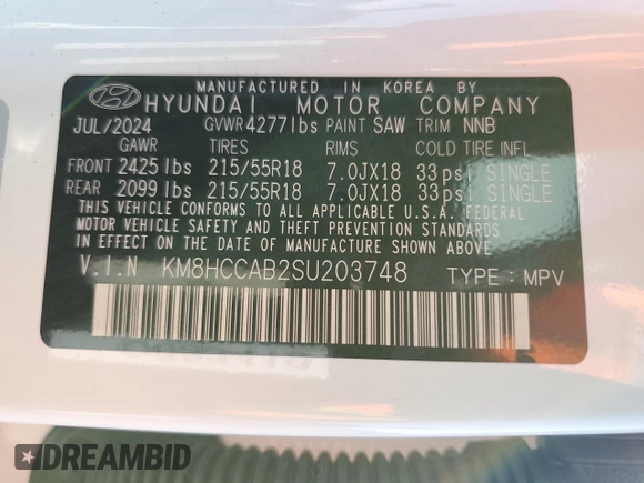 2025 Hyundai Kona SEL Convenience with VIN KM8HCCAB2SU203748, listed as a Copart auction lot 73600544 with 292 mi miles and Salvage Title. Bid and sale history available at DreamBid. Image 14.