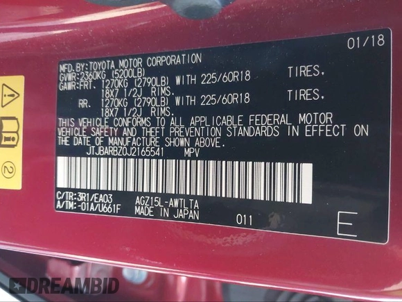 2018 Lexus NX 300 with VIN JTJBARBZ0J2165541, listed as a IAAI auction lot 41786897 with 70,612 mi miles and . Bid and sale history available at DreamBid. Image 9.