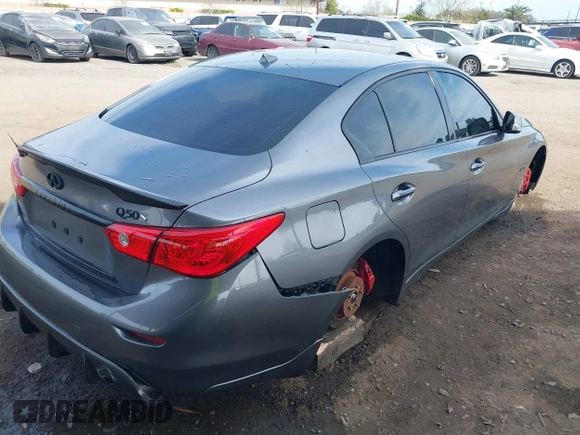 2017 Infiniti Q50 Red Sport 400 with VIN JN1FV7AP2HM850025, listed as a IAAI auction lot 41687964 with 70,334 mi miles. Bid and sale history available at carsss.com. Image 4.
