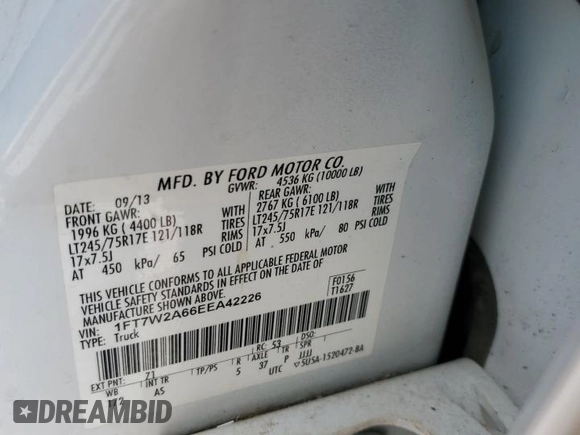 2014 Ford F-250 XL z VIN 1FT7W2A66EEA42226, wystawiony jako Copart lot #59232745 z przebiegiem 115 720 mil mil oraz Szkoda całkowita • Salvage title. Historia ofert i sprzedaży dostępna na DreamBid. Obrazek 12.