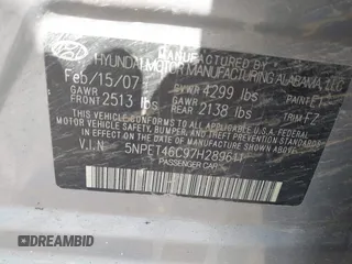 2007 Hyundai Sonata GLS z VIN 5NPET46C97H289611, wystawiony jako IAAI lot #42642480 z przebiegiem 119 494 mil mil oraz . Historia ofert i sprzedaży dostępna na DreamBid. Obrazek 9.