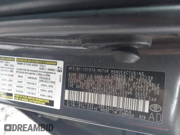 2009 Toyota Matrix with VIN 2T1KU40E09C015553, listed as a IAAI auction lot 41981156 with Not Provided miles and . Bid and sale history available at DreamBid. Image 9.