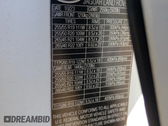 2024 Land Rover Range Rover Velar S with VIN SALYJ2EX8RA384174, listed as a Copart auction lot 64981834 with 2,567 mi miles and Non Repairable. Bid and sale history available at DreamBid. Image 12.