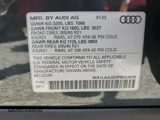 2023 Audi e-tron Premium Plus z VIN WA1LAAGE8PB024508, wystawiony jako Copart lot #62882574 z przebiegiem 20 633 mil mil oraz Szkoda całkowita • Salvage title. Historia ofert i sprzedaży dostępna na DreamBid. Obrazek 13.