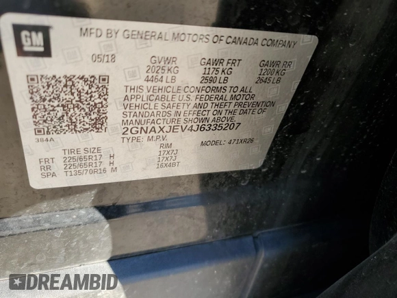 2018 Chevrolet Equinox LT with VIN 2GNAXJEV4J6335207, listed as a Copart auction lot 88218205 with 174,702 mi miles and Clean Title. Bid and sale history available at carsss.com. Image 13.
