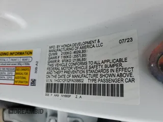 2023 Honda Accord Sport with VIN 1HGCY2F52PA058802, listed as a Copart auction lot 55868395 with 18,218 mi miles and Salvage title. Bid and sale history available at DreamBid. Image 12.