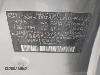 2017 Hyundai Elantra SE z VIN 5NPD74LF7HH150206, wystawiony jako IAAI lot #42382856 z przebiegiem 133 240 mil mil oraz . Historia ofert i sprzedaży dostępna na DreamBid. Obrazek 9.