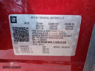 2018 Chevrolet Traverse LT Cloth with VIN 1GNERGKW6JJ281018, listed as a Copart auction lot 83516034 with 111,630 mi miles and Non Repairable. Bid and sale history available at carsss.com. Image 13.