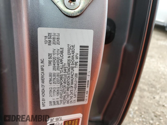 2019 Acura RDX w/A-Spec Pkg with VIN 5J8TC1H6XKL011268, listed as a Copart auction lot 45493915 with 68,790 mi miles and Salvage title. Bid and sale history available at DreamBid. Image 14.