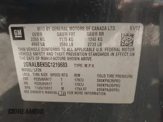 2012 Chevrolet Equinox LS with VIN 2GNALBEK5C1219683, listed as a IAAI auction lot 42242316 with 172,559 mi miles and . Bid and sale history available at DreamBid. Image 9.