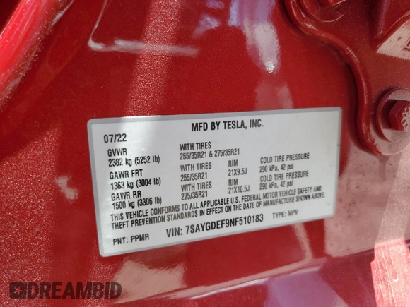 2022 Tesla Model Y Performance z VIN 7SAYGDEF9NF510183, wystawiony jako Copart lot #61263405 z przebiegiem 19 411 mil mil oraz Szkoda całkowita • Salvage title. Historia ofert i sprzedaży dostępna na DreamBid. Obrazek 13.