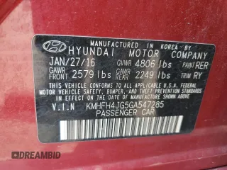 2016 Hyundai Azera Limited z VIN KMHFH4JG5GA547285, wystawiony jako Copart lot #59556175 z przebiegiem 133 130 mil mil oraz Szkoda całkowita • Salvage title. Historia ofert i sprzedaży dostępna na DreamBid. Obrazek 12.