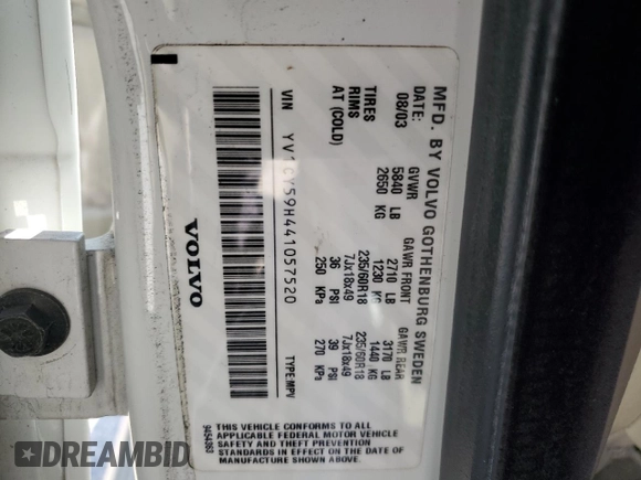 2004 Volvo XC90 z VIN YV1CY59H441057520, wystawiony jako Copart lot #73597894 z przebiegiem 262 480 mil mil oraz Szkoda całkowita • Salvage title. Historia ofert i sprzedaży dostępna na DreamBid. Obrazek 15.