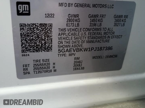 2023 Buick Enclave Premium with VIN 5GAEVBKW1PJ187386, listed as a Copart auction lot 53313475 with Not Provided miles and Salvage Title. Bid and sale history available at DreamBid. Image 13.