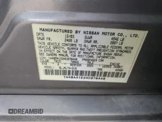 2004 Nissan Maxima SE with VIN 1N4BA41E24C878448, listed as a Copart auction lot 72596984 with 329,525 mi miles and Salvage Title. Bid and sale history available at carsss.com. Image 14.