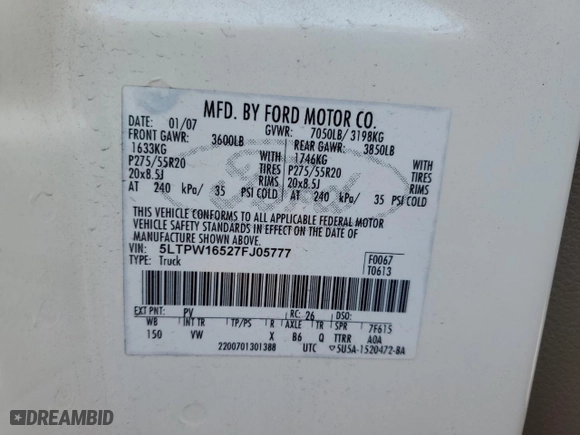 2024 Lincoln Mark LT with VIN 5LTPW16527FJ05777, listed as a Copart auction lot 46842065 with 115,139 mi miles and Salvage Title. Bid and sale history available at carsss.com. Image 14.