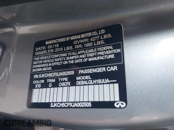 2018 Infiniti QX30 Pure with VIN SJKCH5CPXJA002505, listed as a IAAI auction lot 42276620 with 90,555 mi miles and . Bid and sale history available at DreamBid. Image 9.