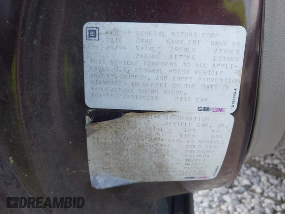 1994 Chevrolet Caprice LS z VIN 1G1BN52P2RR130218, wystawiony jako IAAI lot #42222080 z przebiegiem Nie podano mil oraz . Historia ofert i sprzedaży dostępna na DreamBid. Obrazek 18.