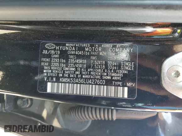 2020 Hyundai Kona Ultimate with VIN KM8K53A56LU427603, listed as a Copart auction lot 74005334 with 0 mi miles and Non Repairable. Bid and sale history available at carsss.com. Image 14.