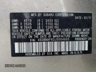 2018 Subaru Legacy Premium with VIN 4S3BNAF63J3004605, listed as a Copart auction lot 60700485 with 73,227 mi miles and Salvage title. Bid and sale history available at DreamBid. Image 12.