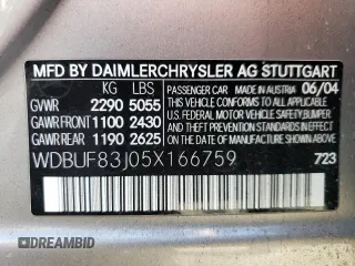 2005 Mercedes-Benz E 500 z VIN WDBUF83J05X166759, wystawiony jako Copart lot #82581124 z przebiegiem 192 939 mil mil oraz Szkoda całkowita • Salvage title. Historia ofert i sprzedaży dostępna na DreamBid. Obrazek 14.