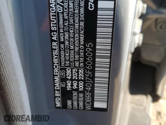 2005 Mercedes-Benz C 230 Kompressor with VIN WDBRF40J75F606095, listed as a Copart auction lot 76104344 with 234,993 mi miles and Salvage title. Bid and sale history available at DreamBid. Image 12.