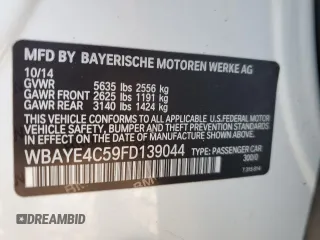 2015 BMW 7 Series 740Li with VIN WBAYE4C59FD139044, listed as a Copart auction lot 75907584 with 113,587 mi miles and Salvage Title. Bid and sale history available at DreamBid. Image 15.