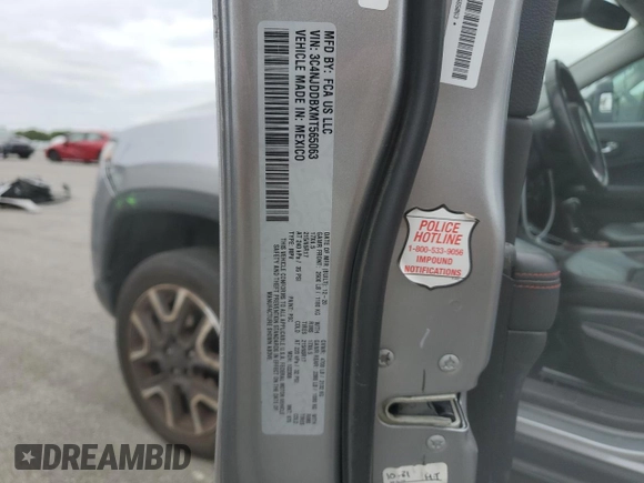 2021 Jeep Compass Trailhawk z VIN 3C4NJDDBXMT565063, wystawiony jako Copart lot #57620595 z przebiegiem 125 956 mil mil oraz Czysty tytuł • Clean title. Historia ofert i sprzedaży dostępna na DreamBid. Obrazek 13.