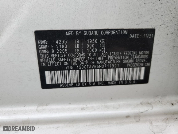 2022 Subaru Impreza Premium with VIN 4S3GTAV65N3711921, listed as a Copart auction lot 78912134 with 38,036 mi miles and Salvage Title. Bid and sale history available at carsss.com. Image 12.