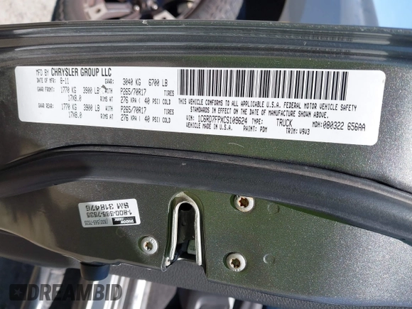 2012 Ram 1500 ST с VIN 1C6RD7FPXCS109624, выставлен на аукционе IAAI как лот 42618243 с пробегом 212 225 миль миль и . История ставок и продаж доступна на DreamBid. Изображение 9.