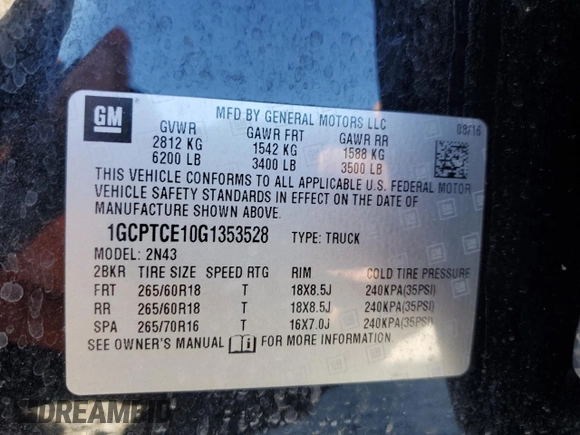 2016 Chevrolet Colorado 4WD LT z VIN 1GCPTCE10G1353528, wystawiony jako Copart lot #87453904 z przebiegiem 112 152 mil mil oraz Szkoda całkowita • Salvage title. Historia ofert i sprzedaży dostępna na DreamBid. Obrazek 13.