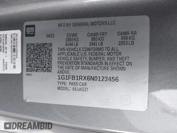 2022 Chevrolet Camaro 1LT z VIN 1G1FB1RX6N0123456, wystawiony jako IAAI lot #42066753 z przebiegiem Nie podano mil oraz . Historia ofert i sprzedaży dostępna na DreamBid. Obrazek 9.