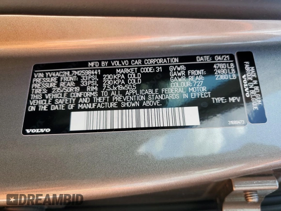 2021 Volvo XC40 Inscription with VIN YV4AC2HL7M2598441, listed as a Copart auction lot 46671144 with 6,336 mi miles. Bid and sale history available at carsss.com. Image 13.