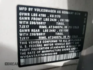 2010 Volkswagen Tiguan Wolfsburg Edition with VIN WVGAV7AX7AW003188, listed as a Copart auction lot 56692535 with 121,502 mi miles and Salvage title. Bid and sale history available at DreamBid. Image 13.