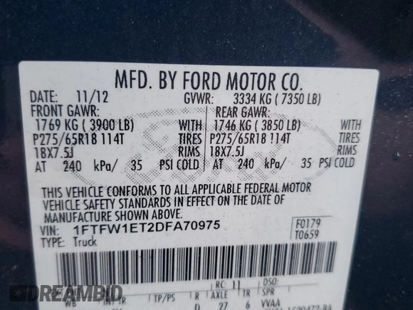 2013 Ford F-150 XL with VIN 1FTFW1ET2DFA70975, listed as a Copart auction lot 89116365 with 209,303 mi miles and Non Repairable. Bid and sale history available at carsss.com. Image 12.