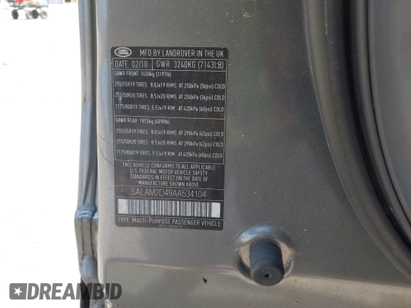2010 Land Rover LR4 HSE с VIN SALAM2D49AA534104, выставлен на аукционе IAAI как лот 42571548 с пробегом 100 099 миль миль и . История ставок и продаж доступна на DreamBid. Изображение 9.