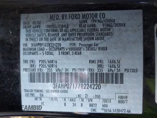 2007 Ford Fusion SE with VIN 3FAHP07177R224220, listed as a IAAI auction lot 41806182 with 295,244 mi miles. Bid and sale history available at carsss.com. Image 9.