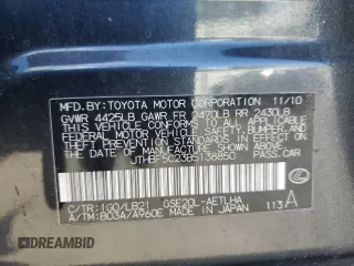 2011 Lexus IS 250 with VIN JTHBF5C23B5138850, listed as a Copart auction lot 44443045 with 116,358 mi miles and Salvage Title. Bid and sale history available at DreamBid. Image 14.