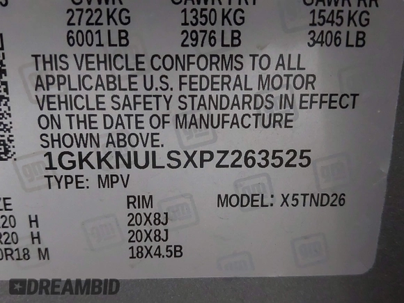 2023 GMC Acadia SLT with VIN 1GKKNULSXPZ263525, listed as a IAAI auction lot 41296040 with 8,631 mi miles and . Bid and sale history available at DreamBid. Image 9.