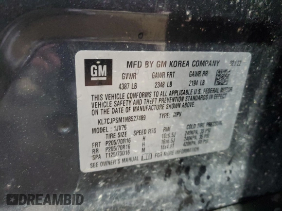 2022 Chevrolet Trax LT with VIN KL7CJPSM1NB527489, listed as a Copart auction lot 58305935 with 77,671 mi miles and Salvage title. Bid and sale history available at DreamBid. Image 14.